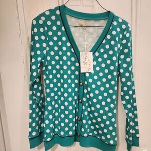 Carolyn Taylor Midori Green Dot Knit Cardigan.  Med.  NWT